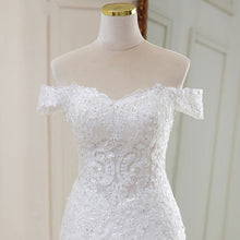 Load image into Gallery viewer, White Lace Big Train V Neck French Style Bridal Wedding Dress
