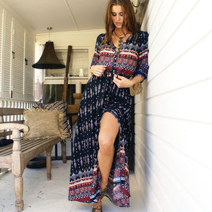 Women Hot Sale Bohemian Print Dress Beachwear Dress