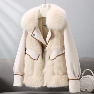 Ladies Slim Faux Fur Down Coats PU Spliced Thick Short Jackets