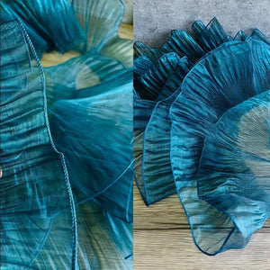 Blue Gradient Color Fantasy Organza Ruffle Pleated Fabric Bodering Trim Accessories