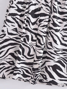 2022 Autumn Animal Zebra Print Belted V Neck Single Breasted Midi Casual Dress