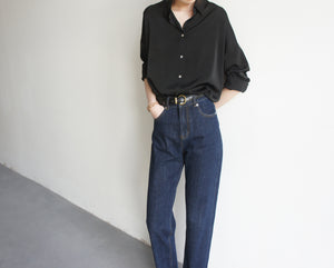 Black Matt Long Sleeve Elegant OL Chic Blouse Shirt