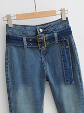 Load image into Gallery viewer, Vintage Elegant High Waist Jeans Belted Flare Denim Pants
