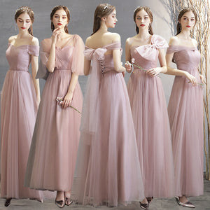 Pink Blue Off Shoulder Slim Fairy Bridesmaid Evening Dresses