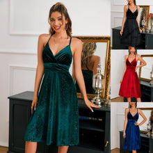 Load image into Gallery viewer, Velour Slim Sexy V Neck Spaghetti Evening Dress
