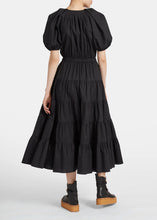 Load image into Gallery viewer, Puff Short Sleeve Poplin Ruched Tiered Midi Cotton Midi Casual Dress
