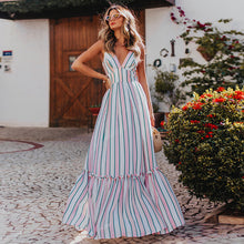 Load image into Gallery viewer, Trendy elegant lady summer modern maxi frock striped fitness spaghetti strap woman dress holiday wear
