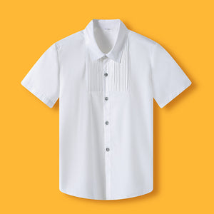 Little Boys Girls White Cotton Short Sleeve Junior Primary School Uniform Shirt