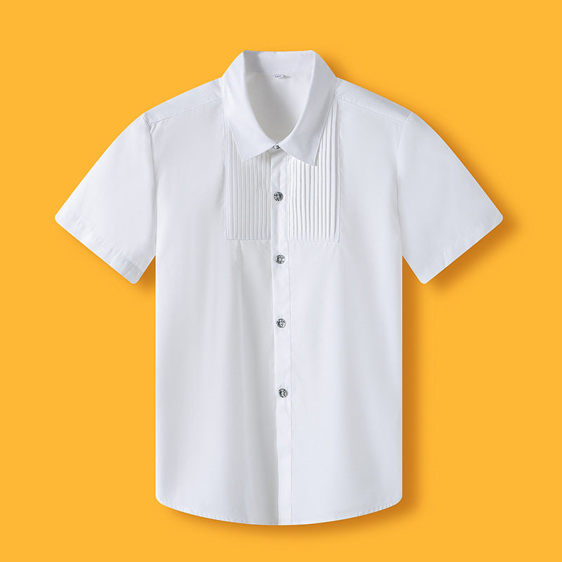 Little Boys Girls White Cotton Short Sleeve Junior Primary School Uniform Shirt