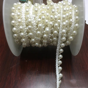 1.6cm Single Edge Pearl Trim White Beaded Tulle Lace Tape