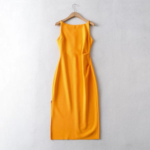 Multicolor Sleeveless Side Slit Midi Casual Dress