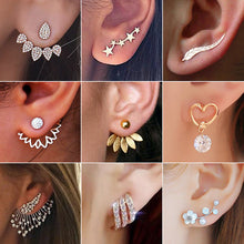 Load image into Gallery viewer, Crystal Sweetheart Pendant Asymmetrical Leaves Ear-hook Stud Earrings
