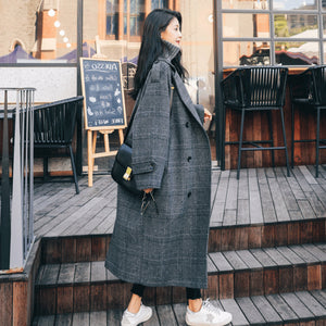 Oversized Plaid Tweed Midi Overcoat