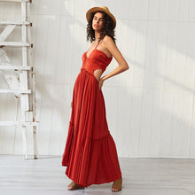 Load image into Gallery viewer, Summer beach bohemian clothing maxi dress casual solid red Spaghetti strap dress sexy v neck backless dresses women

