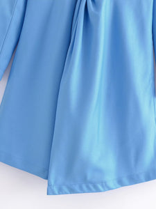 2022 Autumn New Design Asymmetrical Slim Waist Blue Blazer Dress