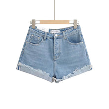 Load image into Gallery viewer, Three Colorway Raw Rolled Hem Denim Shorts
