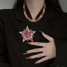 Load image into Gallery viewer, Medieval Electroplate Gold Pink Gradient Rose Necklace Brooch Earrings Set
