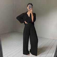 Load image into Gallery viewer, Long Sleeve Turn-down Collar Pleated Shirt Wide Leg Pants Two Piece Set
