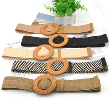 Load image into Gallery viewer, Wood Buckle Woven Wide Vintage Ethnic Style Belt
