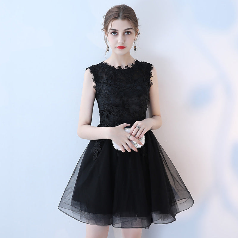 Lace Embroidered Short Tulle Party Evening Dress