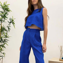 Load image into Gallery viewer, Solid Sleeveless Top Flare Pants Cotton Two Piece Set
