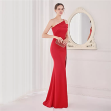 Load image into Gallery viewer, One Off Shoulder Cutout Bridal Long Sleeve Red Slim Mermaid Evening Dresses Car Model Exhibition Show Event Dresses
