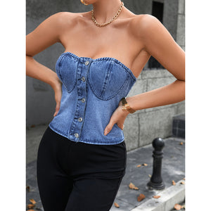 Casual Trendy Tube Bustier Sexy Backless Denim Cami Top