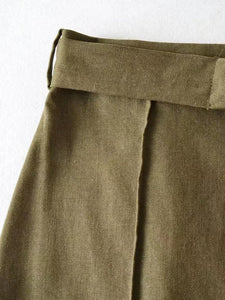 2022 Autumn New Design Cotton Linen Slit Belted Pencil Skirt