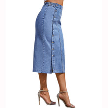 Load image into Gallery viewer, Button Asymmetrical Slit High Waist Midi Denim Skirt
