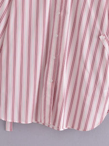 2022 Autumn New Design Pink Striped Midi Shirt