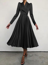 Load image into Gallery viewer, Silk-like Long Sleeve Wrap Satin A Line Notched Collar Pleated Formal Evening Dress
