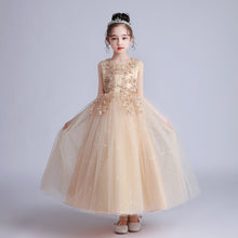 Load image into Gallery viewer, Kids Long Wedding Flower Girl Dress Tulle Puffy Princess Dress 3-15Y Girls Children&#39;s Day Performance Dress
