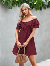 Load image into Gallery viewer, Solid Frilled Off Shoulder Tie Mini Casual Dress
