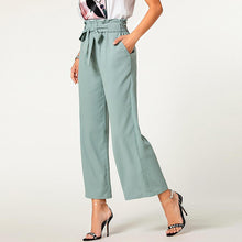 Load image into Gallery viewer, hot sell new design leisure green ladies long pants belted elastic high waisted wide leg trousers female clothes

