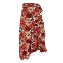 Load image into Gallery viewer, Ruffle Asymmetrical Wrap and Tie Printed Midi Skirt
