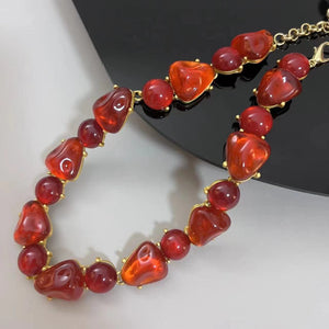 French Style Chic Vintage Red Stone Collarbone Chain Necklace Beach Holiday Evening Necklace