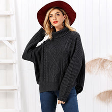 Load image into Gallery viewer, Latest elegant high quality fashionable cable pattern turtle neck slit hem wool loose short sweater for women
