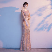 Load image into Gallery viewer, Long Sleeve Elegant Sequin Maxi Mermaid Evening Dress
