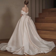 Load image into Gallery viewer, Off Shoulder Satin Mermaid Bridal Train Wedding Dress
