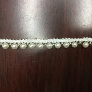 1.6cm Single Edge Pearl Trim White Beaded Tulle Lace Tape