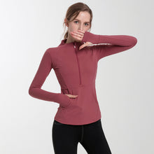 Load image into Gallery viewer, Women Long Sleeve Half Zip Up Elastic Gym Running Yoga Fitness T shirt Jackets
