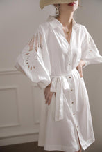 Load image into Gallery viewer, White Long Sleeve Hollow Out Embroidery Slim Shirt Dress
