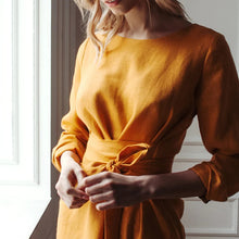 Load image into Gallery viewer, Long Sleeve Linen Midi Pencil Casual Dress
