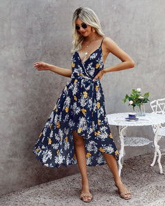 Fashion Printed Backless Spaghetti Tie Casual Dress