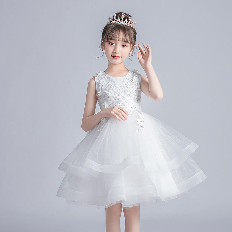 Girls Summer Puffy Tulle Princess Dress Children's Day Performance Dress