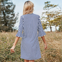 Load image into Gallery viewer, Button Up Striped Midi Blue Casual Shirt Dress
