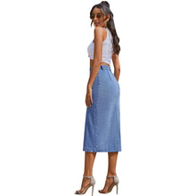 Load image into Gallery viewer, Button Asymmetrical Slit High Waist Midi Denim Skirt
