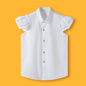 Little Boys Girls White Cotton Short Sleeve Junior Primary School Uniform Shirt