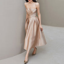 Load image into Gallery viewer, Elegant Spaghetti Satin Pleated Flare Evening Party Dress
