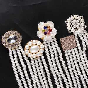 Vintage Elastic Pearl Chain Style Flower Buckle Corset Belts